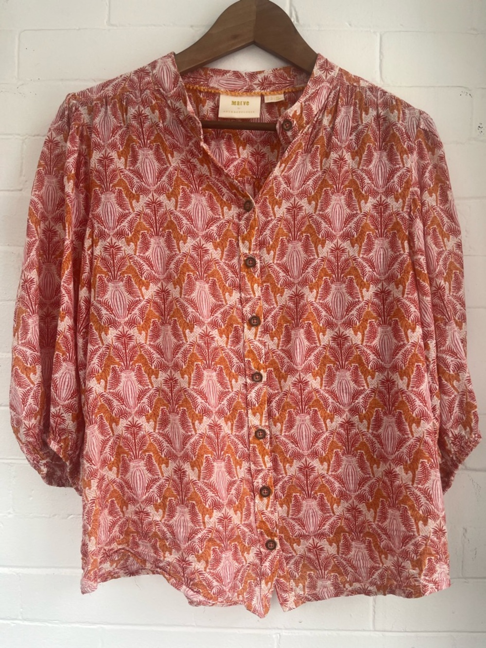 Anthropologie Maeve Kalapana Tiger Print Balloon Sleeve Blouse Women’s Size 8